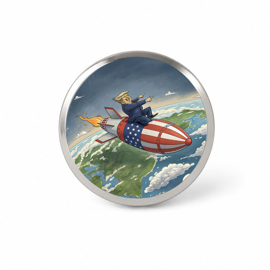 Funny Donald Trump Riding American Flag Missile Novelty Hat Backpack Lapel Pin