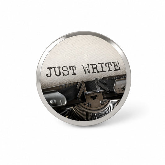 Just Write Retro Typewriter Inspirational Novelty Hat Backpack Lapel Pin