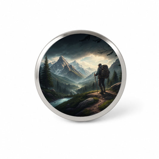 Man Hiking In The Mountains Novelty Hat Backpack Lapel Pin