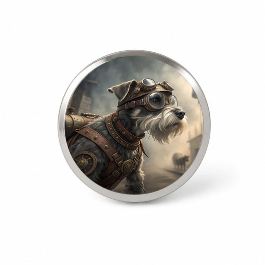 Miniature Schnauzer Dog Steampunk Novelty Hat Backpack Lapel Pin