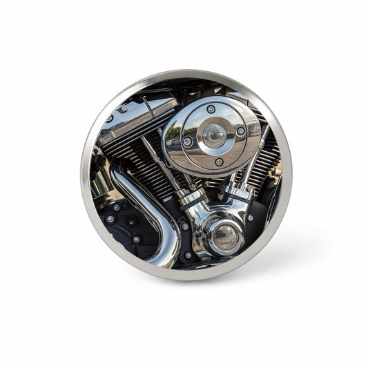 Motorcycle Chrome Engine Close-up Novelty Hat Backpack Lapel Pin
