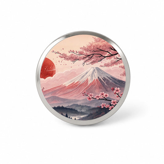 Mount Fuji With Cherry Blossoms Rising Sun Japanese Illustration Novelty Hat Backpack Lapel Pin