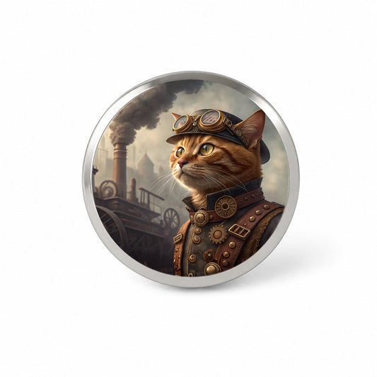 Orange Tabby Cat Steampunk Novelty Hat Backpack Lapel Pin