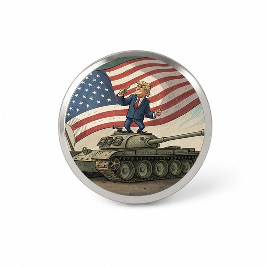 Patriotic Donald Trump Standing On Tank Funny Novelty Hat Backpack Lapel Pin