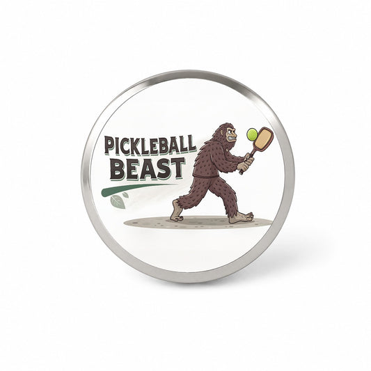 Pickleball Beast Funny Bigfoot Holding Paddle Novelty Hat Backpack Lapel Pin