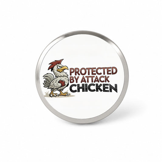 Protected By Attack Chicken Funny Novelty Hat Backpack Lapel Pin