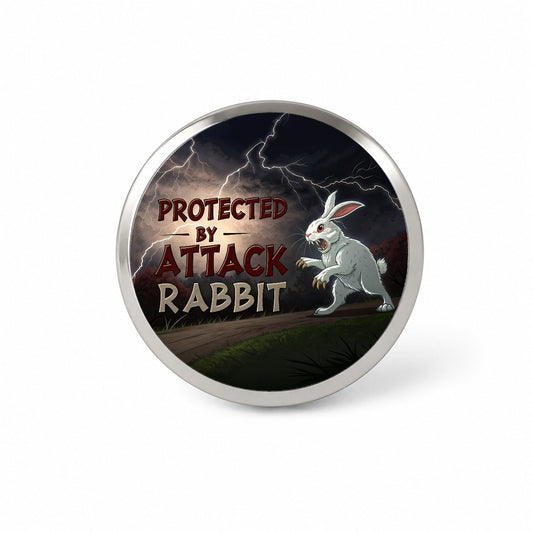 Protected By Attack Rabbit Vicious White Funny Bunny Novelty Hat Backpack Lapel Pin