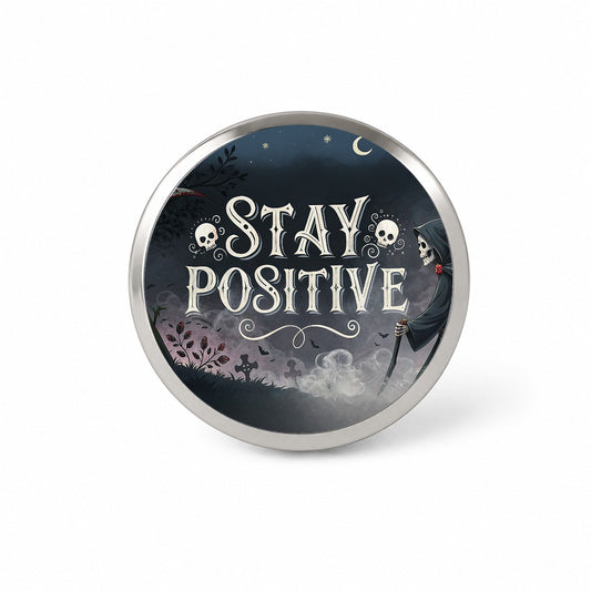 Stay Positive Funny Grim Reaper Death Cartoon Novelty Hat Backpack Lapel Pin