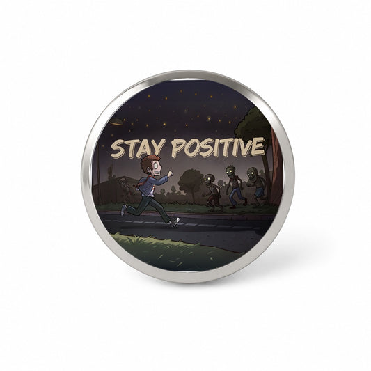 Stay Positive Funny Zombie Cartoon Novelty Hat Backpack Lapel Pin