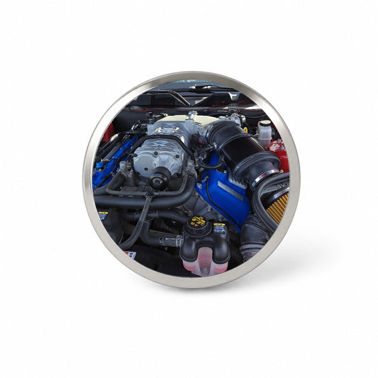 Supercharged V8 Engine Red Sports Muscle Car Novelty Hat Backpack Lapel Pin