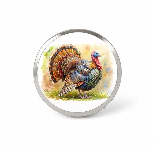 Tom Gobbler Male Turkey Watercolor Novelty Hat Backpack Lapel Pin