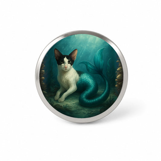 Vintage Oriental Shorthair Cat Mermaid Fantasy Painting Novelty Hat Backpack Lapel Pin