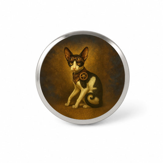 Vintage Steampunk Oriental Shorthair Cat Fantasy Painting Novelty Hat Backpack Lapel Pin