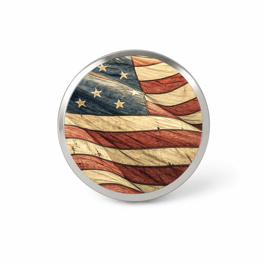 Waving Rustic American Flag Illustration Novelty Hat Backpack Lapel Pin
