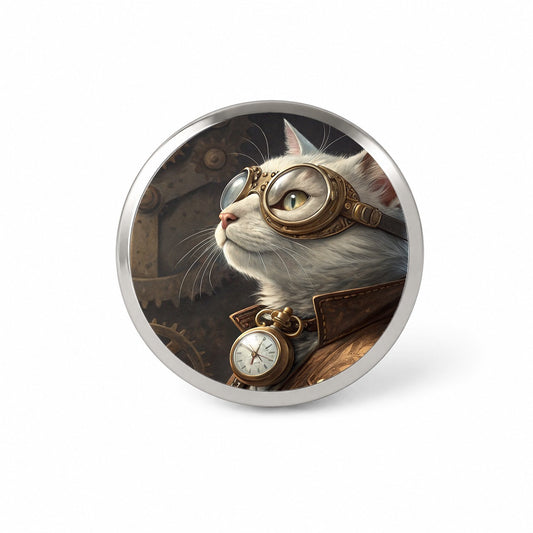 White Cat Steampunk Novelty Hat Backpack Lapel Pin