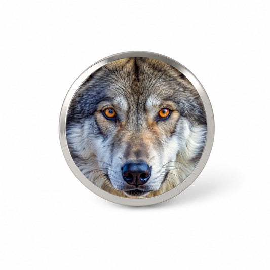 Close-up of Dire Wolf Face Novelty Hat Backpack Lapel Pin