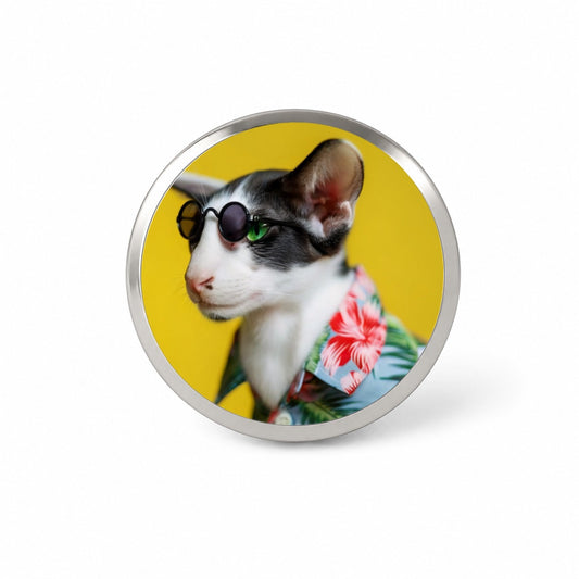 Funny Cat With Glasses And Hawaiian Shirt Novelty Hat Backpack Lapel Pin