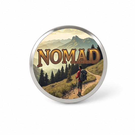 Hiking Nomad Funny Hiker in Wilderness Mountains Forest Novelty Hat Backpack Lapel Pin
