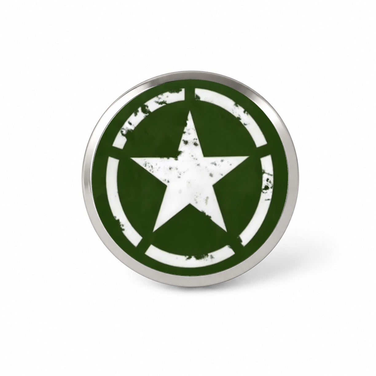 Rustic White Army Star On Olive Green Novelty Hat Backpack Lapel Pin
