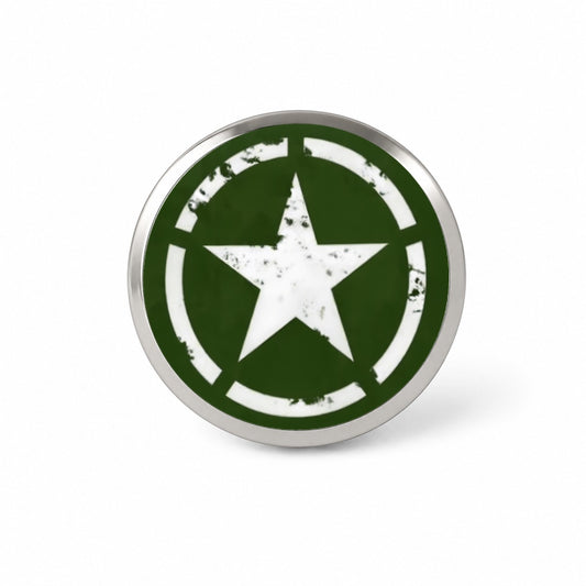 Rustic White Army Star On Olive Green Novelty Hat Backpack Lapel Pin