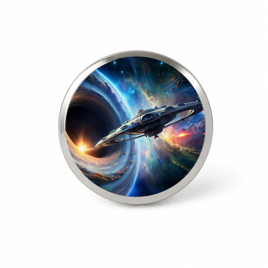 Starship Spaceship Coming Out Of Space Wormhole Novelty Hat Backpack Lapel Pin