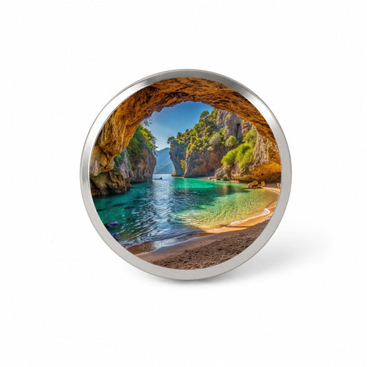 Tropical Beach In A Hidden Grotto Novelty Hat Backpack Lapel Pin