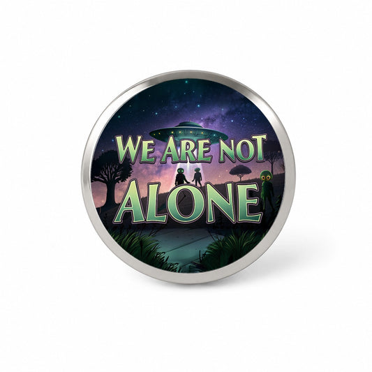 We Are Not Alone UFO Aliens Novelty Hat Backpack Lapel Pin