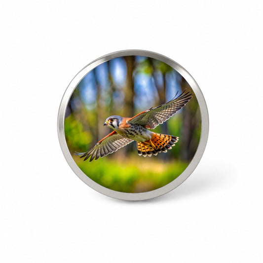 American Kestrel Raptor in Flight Novelty Hat Backpack Lapel Pin