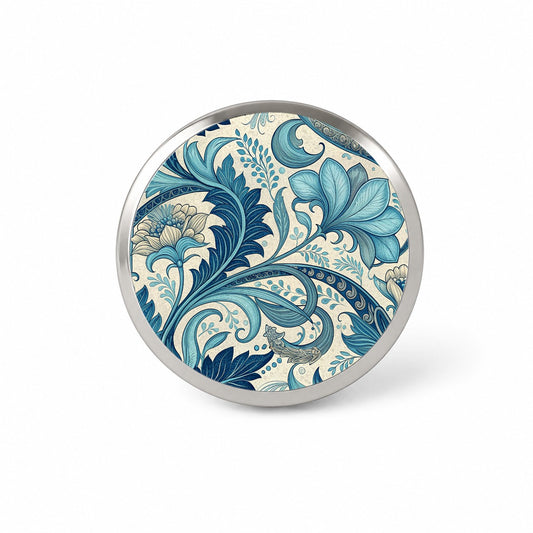 Art Nouveau Blue Leaf Flowers Novelty Hat Backpack Lapel Pin