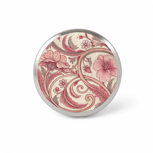 Art Nouveau Pattern Pink Leaf Flowers Novelty Hat Backpack Lapel Pin
