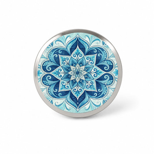 Blue Symmetrical Artistic Floral Pattern Novelty Hat Backpack Lapel Pin