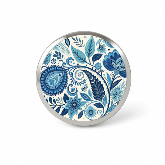 Blue Traditional Folk Art Floral Pattern Novelty Hat Backpack Lapel Pin