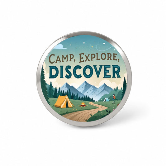 Camp Explore Discover Text Camping And Hiking Novelty Hat Backpack Lapel Pin