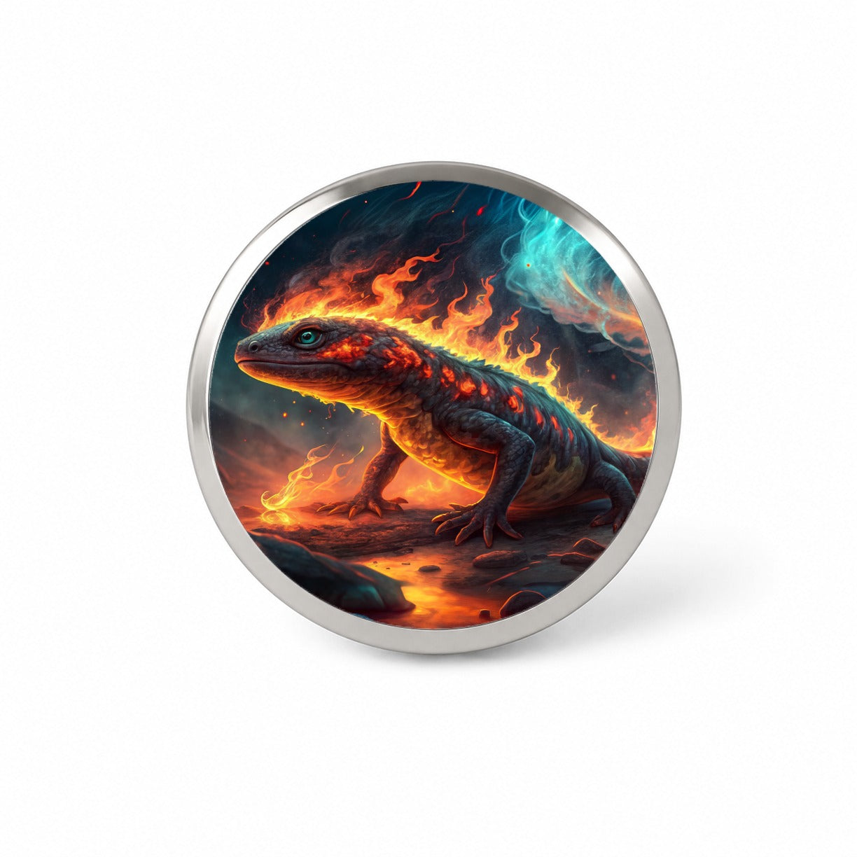 Flaming Fantasy Salamander at Night Novelty Hat Backpack Lapel Pin