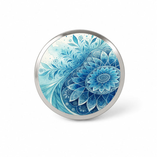 Fractal Art Blue Flower Pattern Watercolor Style Novelty Hat Backpack Lapel Pin