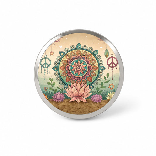 Hippie Yoga Peace Mandala Flower Novelty Hat Backpack Lapel Pin