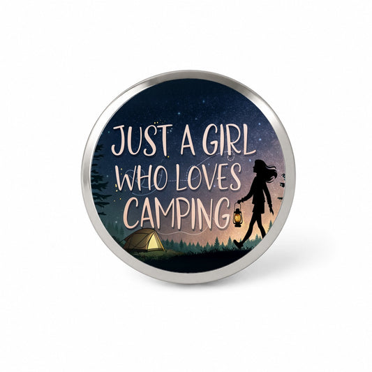 Just A Girl Who Loves Camping Funny Novelty Hat Backpack Lapel Pin