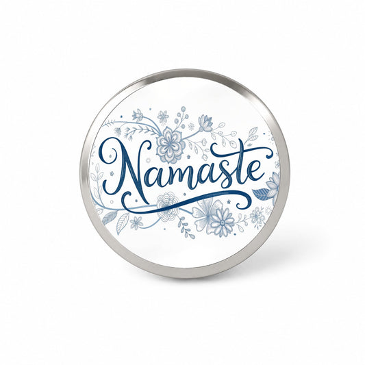 Namaste Blue Floral Novelty Hat Backpack Lapel Pin