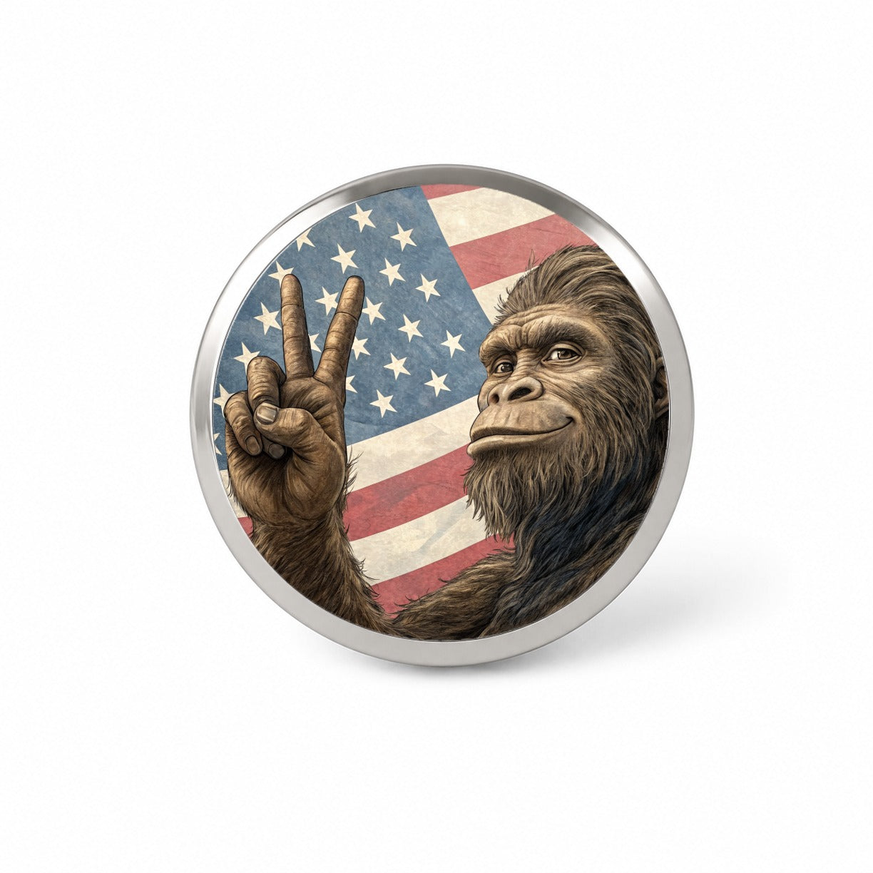 Patriotic Bigfoot Giving The Peace Sign Novelty Hat Backpack Lapel Pin