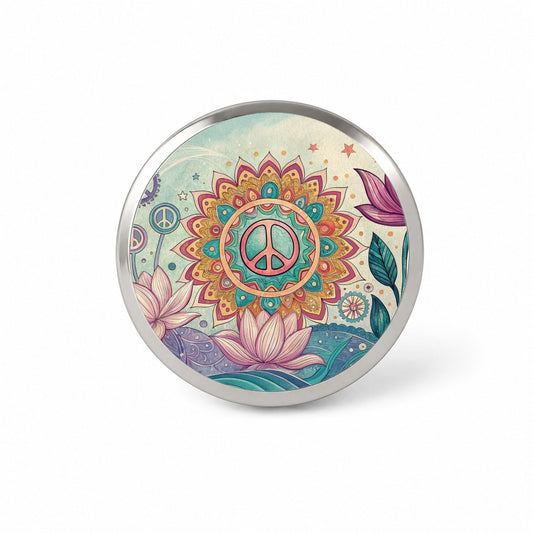 Peace Sign Symbols Mandala Flower Novelty Hat Backpack Lapel Pin