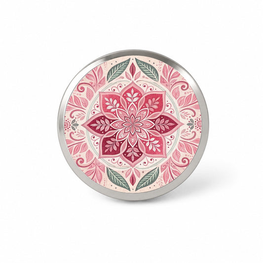 Pink Symmetrical Artistic Floral Pattern Novelty Hat Backpack Lapel Pin