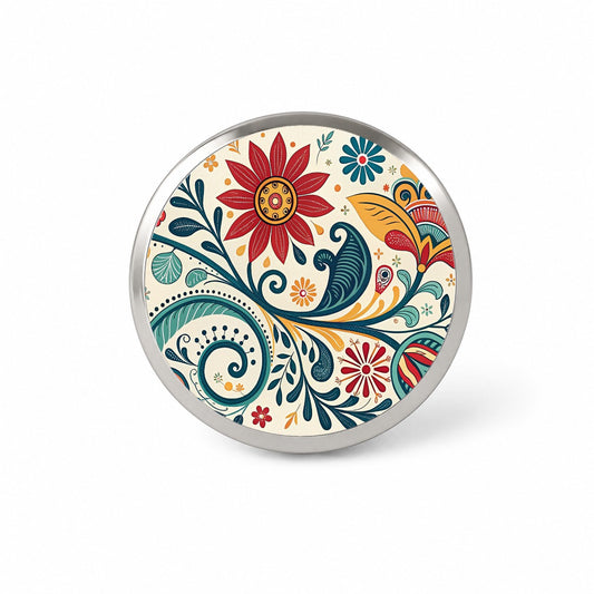 Traditional Folk Art Floral Pattern Novelty Hat Backpack Lapel Pin
