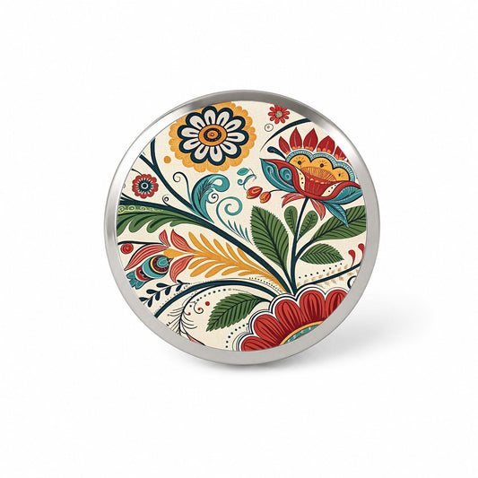 Traditional Folk Art Flowers Leaves Pattern Novelty Hat Backpack Lapel Pin