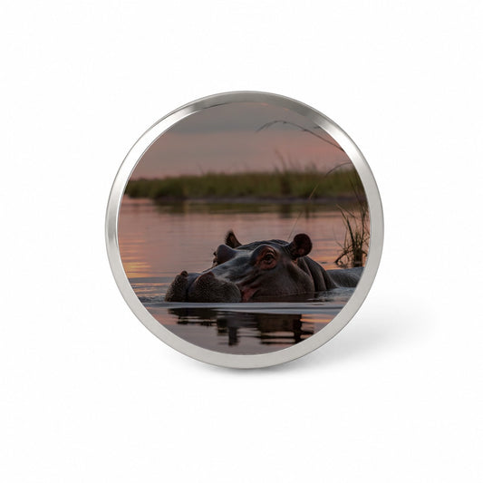 African Hippopotamus Sunset Safari Novelty Hat Backpack Lapel Pin