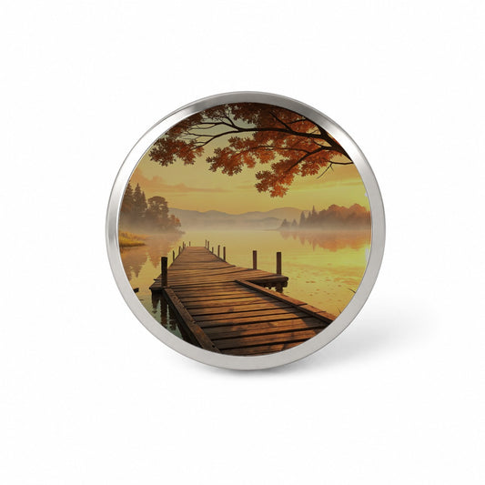 Autumn Lake Dock Sunset Novelty Hat Backpack Lapel Pin