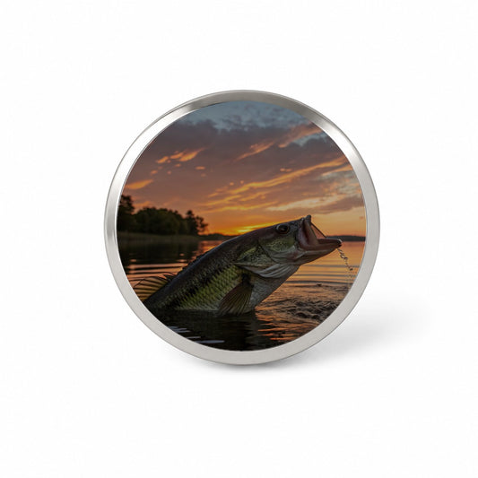 Bass Fish Fishing Sunset Novelty Hat Backpack Lapel Pin