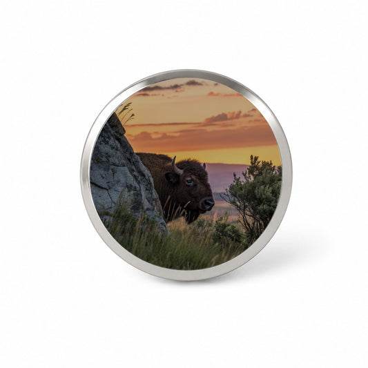 Bison Wildlife At Sunset Novelty Hat Backpack Lapel Pin