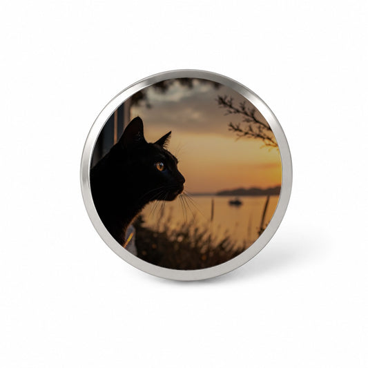 Black Cat Sunset Window Novelty Hat Backpack Lapel Pin