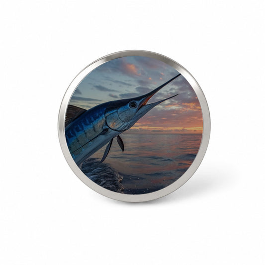 Blue Marlin Fishing Sunset Novelty Hat Backpack Lapel Pin