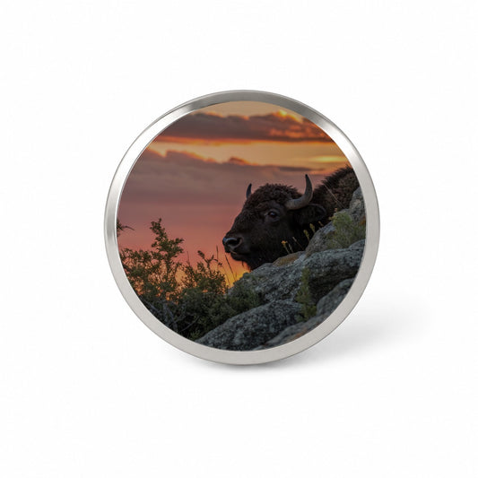 Buffalo At Sunset Novelty Hat Backpack Lapel Pin